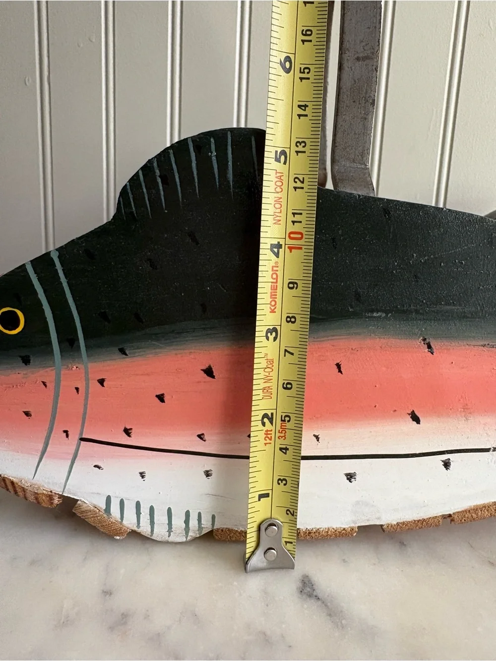 Vintage Handmade Trout Fish Wooden Basket Green & Brown VTG Cabincore Grandpa